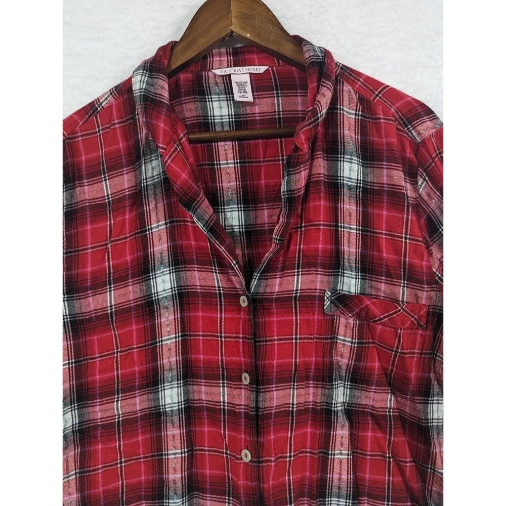 Victorias Secret Womens Top Red Plaid Button Front Long‎ Sleeve Shirt Large